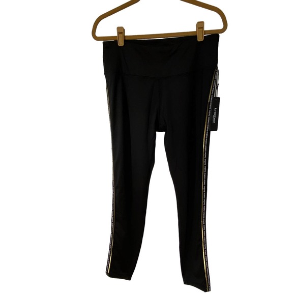 Bebe leggings with gold striping down legs classic Bebe logo repeated - Picture 8 of 9